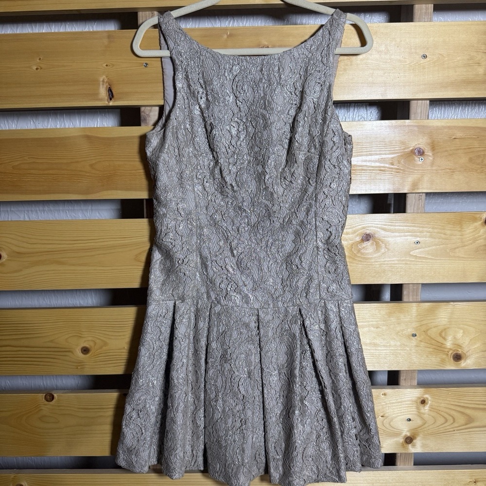 Nicole Miller Dress Womens 6 Cocktail Taupe Lace Feminine Sleeveless